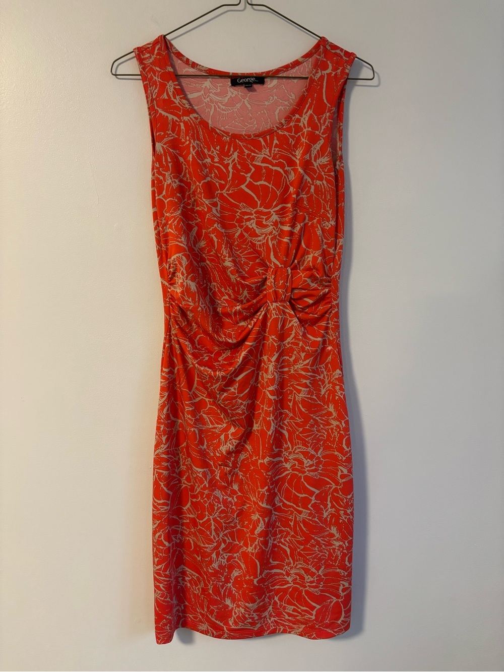 Orange Cream Abstract Floral Sleeveless Knee Length Ruched Waist George Size XS